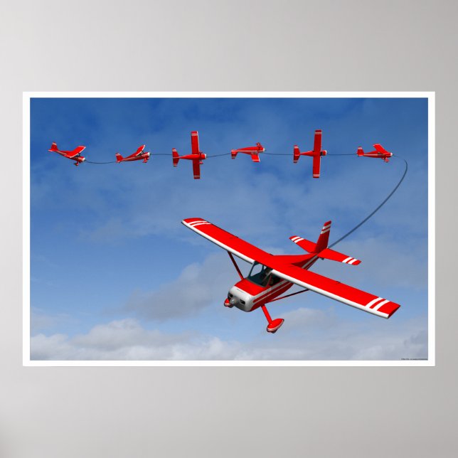 Red Airplane performing an aerobatic Snap Roll. Poster (Front)