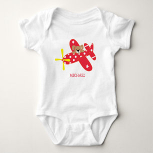 Red Airplane Puppy Dog Baby Bodysuit