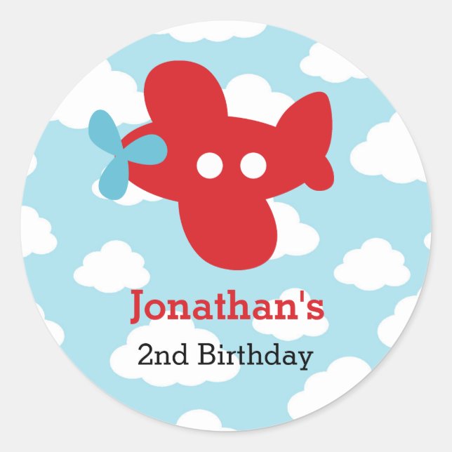 Red Airplane Stickers - Cute Plane Boy Party Favor (Front)