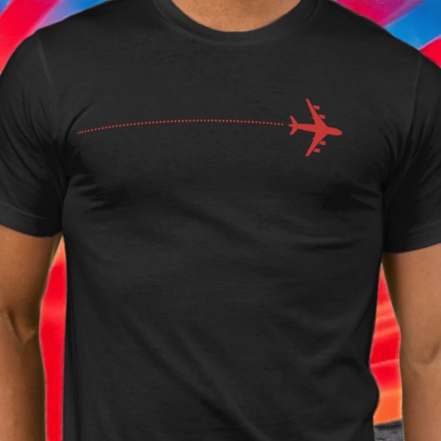 Red Airplane with dotted line Black T-Shirt (Creator Uploaded)
