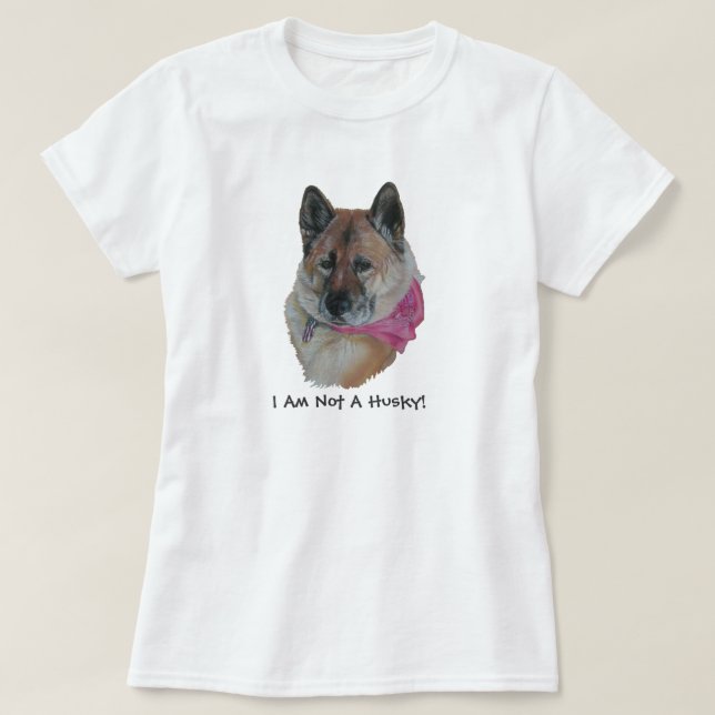 red akita in pink scarf light hearted husky slogan T-Shirt (Design Front)