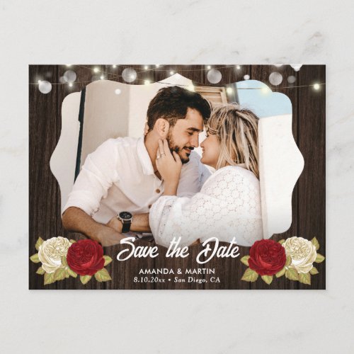Red Alabaster Floral Save The Date Photo Postcard