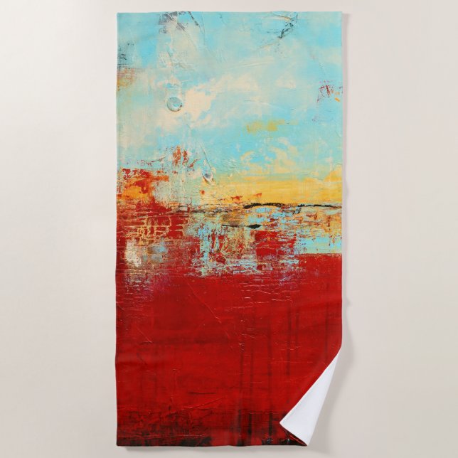 Red Alaskan Abstract Beach Towel (Front)