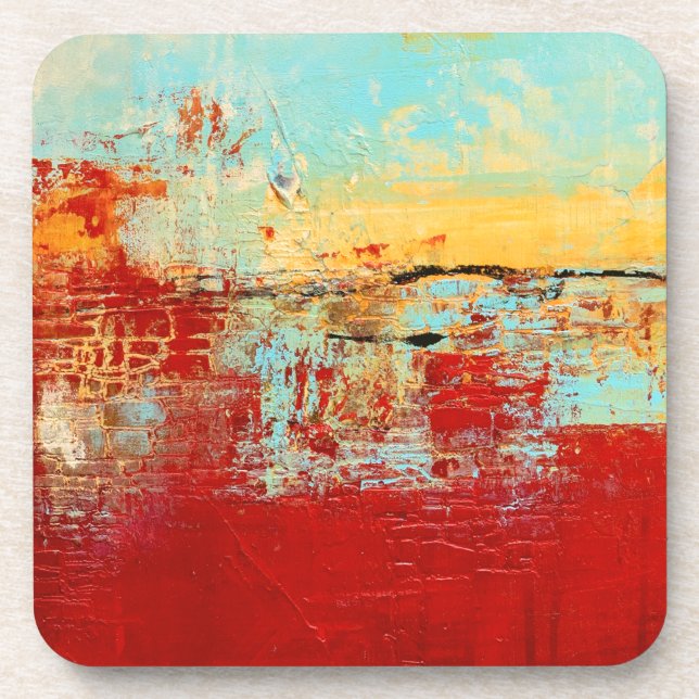 Red Alaskan Abstract Beverage Coaster (Front)