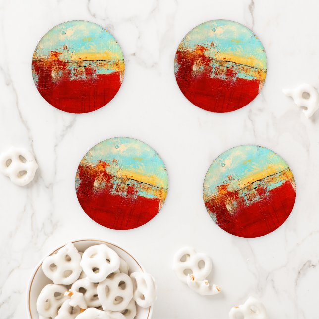 Red Alaskan Abstract Coaster Set (In Situ)