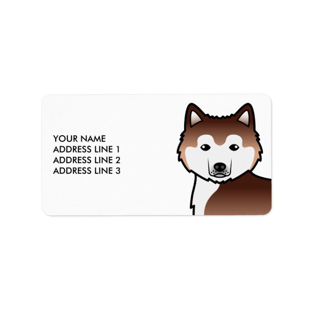 Red Alaskan Malamute Cartoon Dog & Custom Text Label (Front)