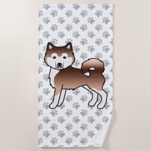 Red Alaskan Malamute Cute Cartoon Dog Beach Towel