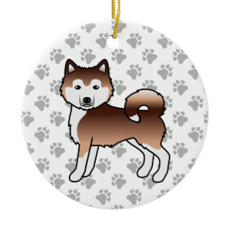 Red Alaskan Malamute Cute Cartoon Dog Ceramic Ornament