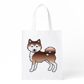 Red Alaskan Malamute Cute Cartoon Dog Grocery Bag