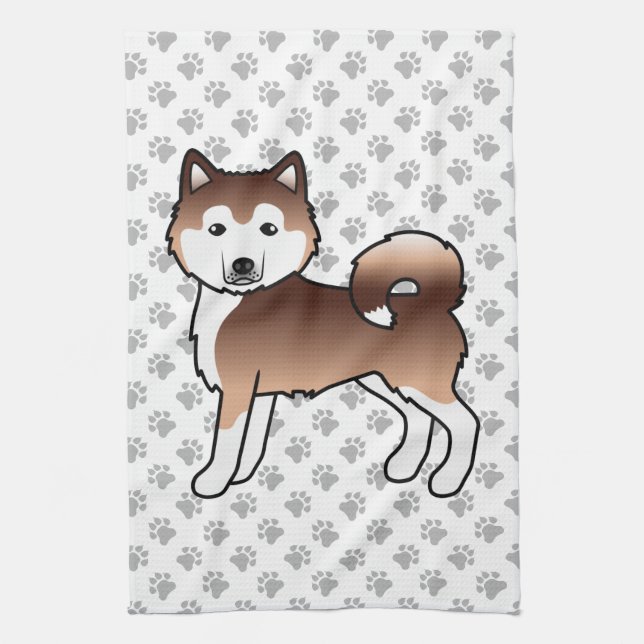 Red Alaskan Malamute Cute Cartoon Dog Kitchen Towel (Vertical)