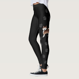 Red Alaskan Malamute Cute Dog & Paws Leggings