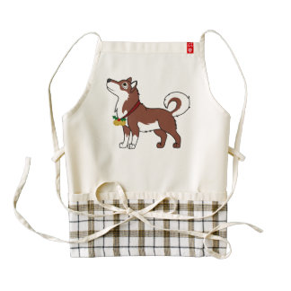 Red Alaskan Malamute with Gold Jingle Bells Zazzle HEART Apron