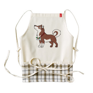 Red Alaskan Malamute with Silver Jingle Bells Zazzle HEART Apron