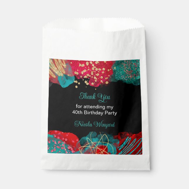 Red Alcohol Ink Birthday Party Favor Bag (Front)