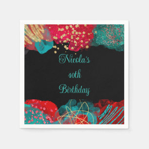 Red Alcohol Ink Birthday Party Napkins