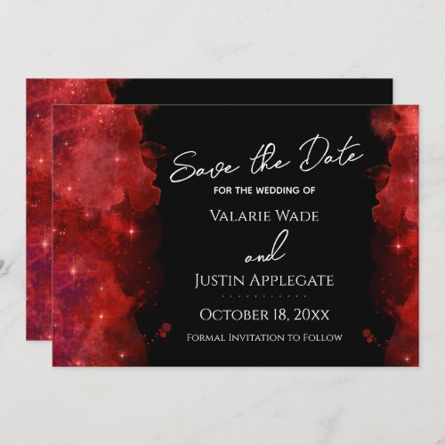 Red Alcohol Ink Galaxy Save the Date Wedding  Invitation