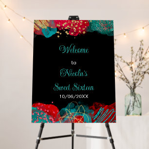 Red Alcohol Ink Sweet 16 Birthday Party Welcome Foam Board