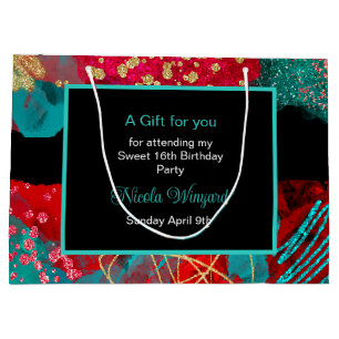 Red Alcohol Ink Sweet 16 Large Gift Bag