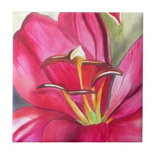 Red Alert Lily watercolor art flower painting Ceramic Tile