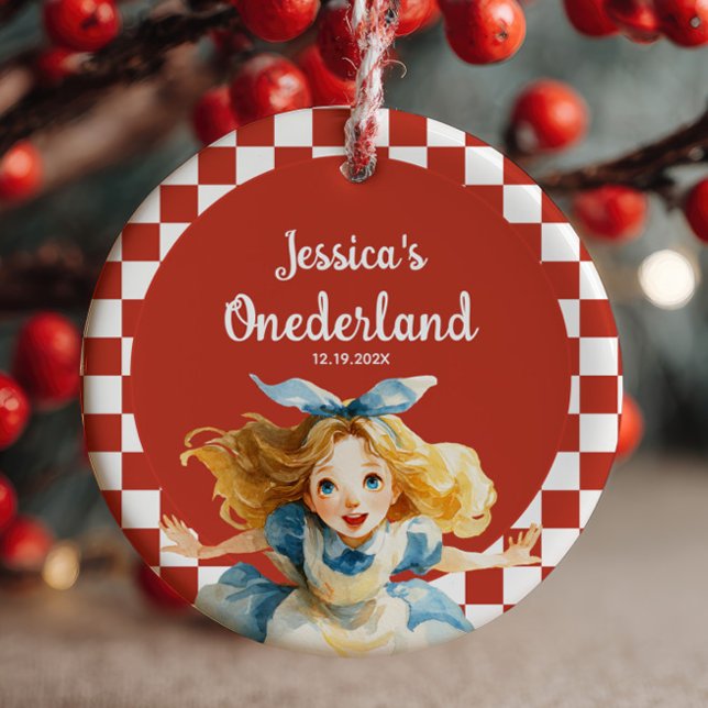Red Alice in ONEDERLAND First Christmas Photo Ceramic Ornament (Creator Uploaded)