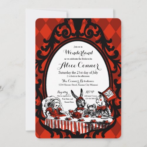 Red Alice in Wonderland Shower Invitations