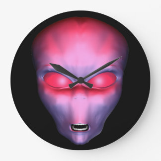 Red Alien Face Large Clock