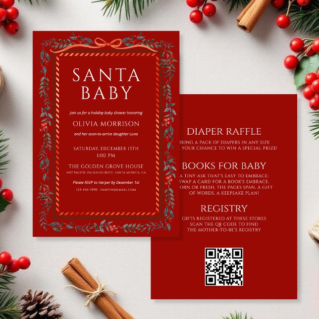 Red All in One Santa Baby Christmas Baby Shower Invitation (Creator Uploaded)