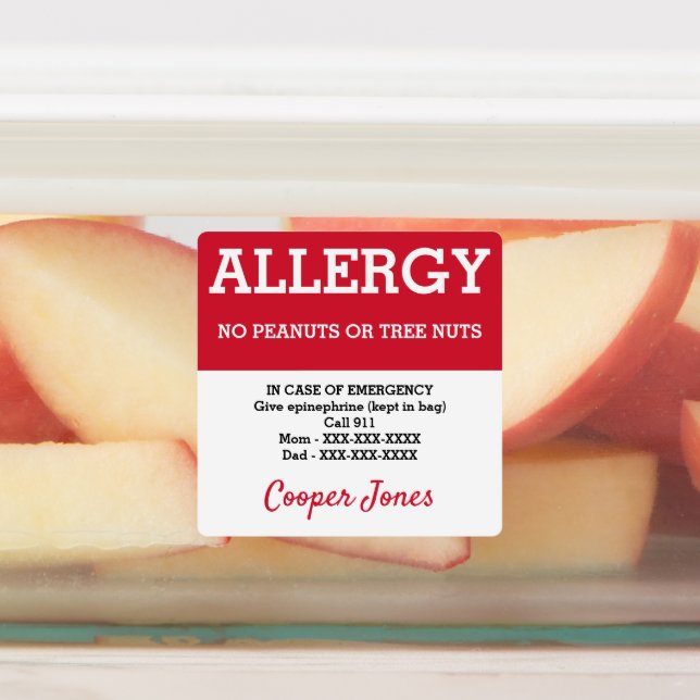 Red Allergy Alert Emergency Contact Info Kids Kids' Labels (Affixed)