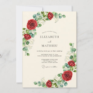 Red Alluring Botanical Wedding Invitation
