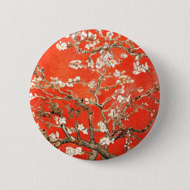 Red Almond Blossoms - Vincent Van Gogh Button (Front)