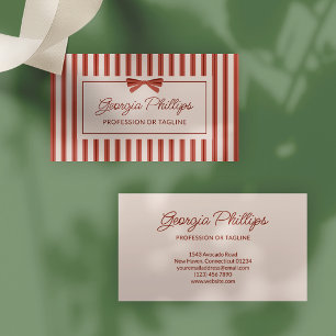 Red & Almond Stripes & Bow Retro Business Card