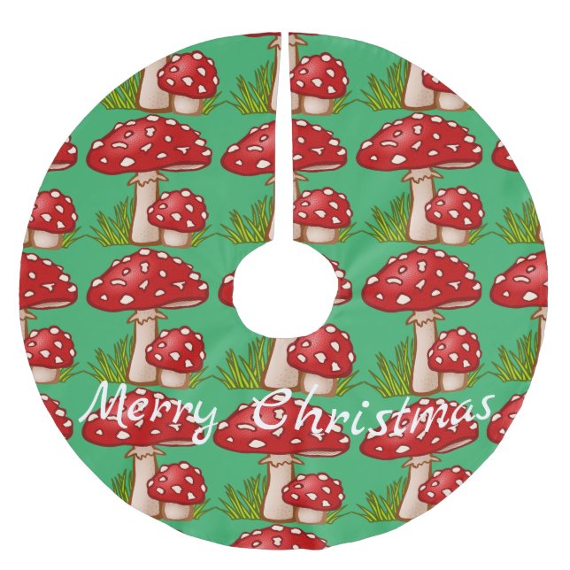 Red Amanita Mushrooms Thunder_Cove Brushed Polyester Tree Skirt (Front)
