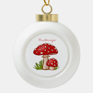 Red Amanita Mushrooms Thunder_Cove Ceramic Ball Christmas Ornament