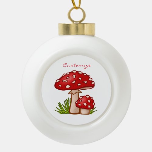 Red Amanita Mushrooms Thunder_Cove Ceramic Ball Christmas Ornament