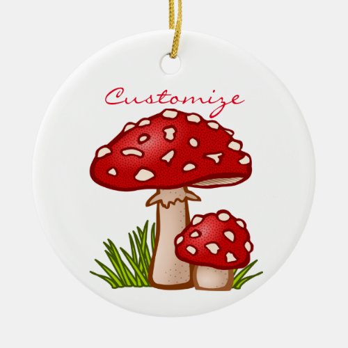 Red Amanita Mushrooms Thunder_Cove Ceramic Ornament