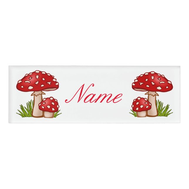Red Amanita Mushrooms Thunder_Cove Name Tag (Front)