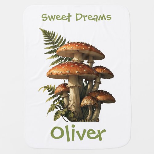 Red Amanita Mushrooms with Fern Botanical Baby Blanket