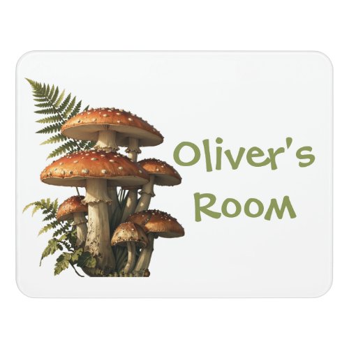 Red Amanita Mushrooms with Fern Botanical Door Sign
