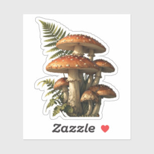 Red Amanita Mushrooms with Fern Botanical Sticker