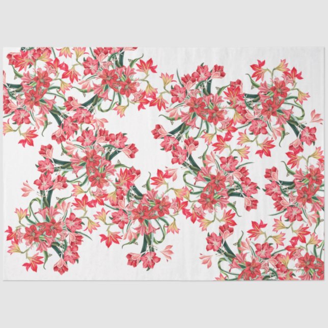 Red Amarylis Flowers Floral Tissue Paper (Front)