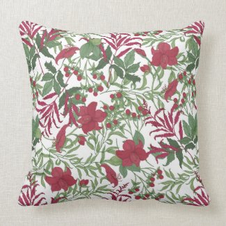Red Amaryllis and Berries Green Holly Pillow 20x20