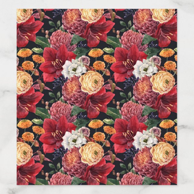 Red Amaryllis and Chrysanthemum Floral Pattern Envelope Liner (Design)