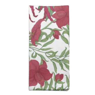 Red Amaryllis and Holly Cloth Napkins