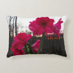 Red Amaryllis and Winter Sunrise Accent Pillow