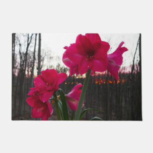 Red Amaryllis and Winter Sunrise Doormat
