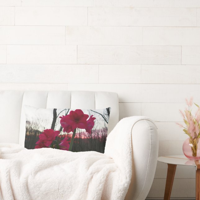 Red Amaryllis and Winter Sunrise Lumbar Pillow (Couch)