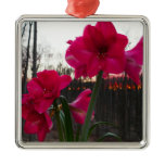 Red Amaryllis and Winter Sunrise Metal Ornament