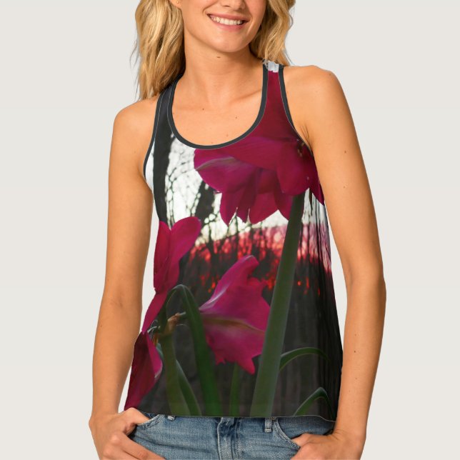 Red Amaryllis and Winter Sunrise Tank Top (Front)
