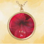 Red Amaryllis Bloom Floral Gold Plated Necklace<br><div class="desc">Make a fashion statement with this necklace pendant with chain that features the photo image of a gorgeous,  red Amaryllis bloom. A lovely,  floral design! Select your pendant shape,  size,  and finish style.</div>