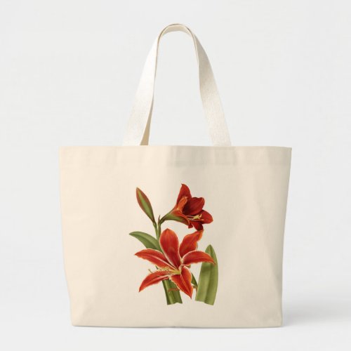 Red Amaryllis Botanical Print Large Tote Bag